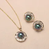 Mother's Day Gift Diamante Shell Pearl Flower Necklace Earrings Jewelry Set with Box