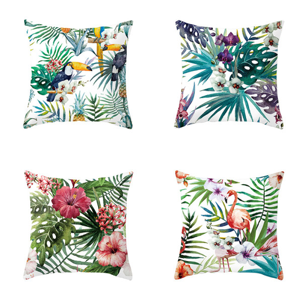 4PCS Home Cotton Decorative Bird Flower Leaves Throw Pillow Case Cushion Covers For Sofa Couch Bed Chair