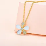 Zircon Cymophane Flowers Pendant Chain Jewelry Necklace