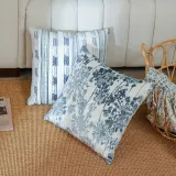Floral Cut Pile Fabric Pillow Cover Embossed Stripes Throw Pillows Case