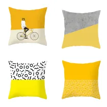 4PCS Home Cotton Decorative Yellow Stripe Throw Pillow Case Cushion Covers For Sofa Couch Bed Chair