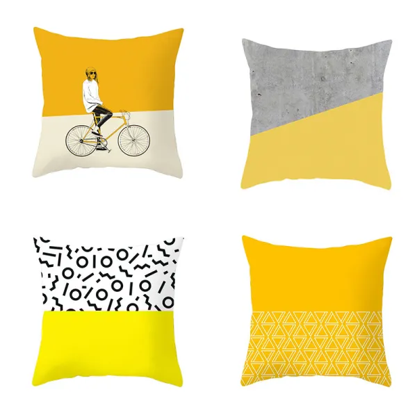 4PCS Home Cotton Decorative Yellow Stripe Throw Pillow Case Cushion Covers For Sofa Couch Bed Chair