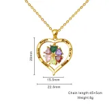 Hollow Out Diamond Heart Birthstones Necklace with Name Engraved Custom Gift For Mom Friends