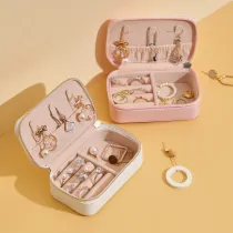 Rectangle Zipper Type PU Leather Jewelry Box For Girls and Women