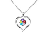 Hollow Out Diamond Heart Birthstones Necklace with Name Engraved Custom Gift For Mom Friends