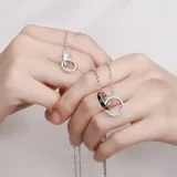 Silver Star Double Ring Lovers Pendant Chain Jewelry Necklace