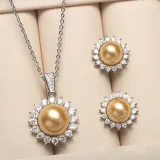Mother's Day Gift Diamante Jewelry Pearl Necklace and Earring Set with Box
