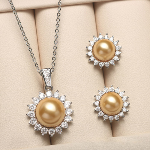 Mother's Day Gift Diamante Jewelry Pearl Necklace and Earring Set with Box