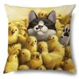 4PCS Home Cotton Decorative Cute Cartoon Cat Throw Pillow Case Cushion Covers For Sofa Couch Bed Chair