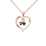 Hollow Out Diamond Heart Birthstones Necklace with Name Engraved Custom Gift For Mom Friends