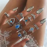 Hollow Out Bohemian Diamante Knuckle Rings Retro Set