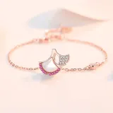 Rose Gold Silver Ginkgo Biloba Shell Diamond Chain Jewelry Bracelet