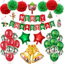 Merry Christmas Decoration Set Santa Claus Elk Snowman Small Bell and Balloon