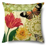 4PCS Home Cotton Decorative Spring Flower and Butterfly Throw Pillow Case Cushion Covers For Sofa Couch Bed Chair