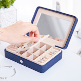 Monolayer Leather Jewelry Box with Mirror For Girls and Women