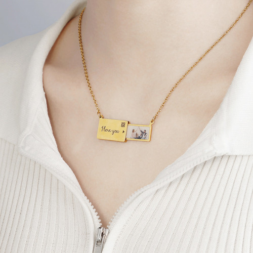 Pulling Type Envelope Necklace I Love You with Picture Color Printing Custom Gift