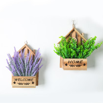 Artificial Lavender Eucalyptus with LED Hollow Out Wooden House Hanging Pendant Decoration