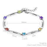 Birthstones Adjustable Bracelet with 6 Name Engraved Custom Gift For Mom Friends