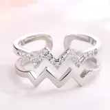 Fashion Jewelry Pure Silver Double Wave V-Shape Diamond Ring for Women With Gift Box