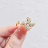 Gold Sunflower Clover Windmill Rotating Opening Ring Necklace Earring Jewelry Set