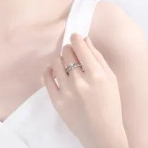 Rings Open Crystal Diamante Rose Flower Double Layer Adjustable Jewelry Gift for Women Girls