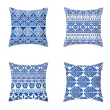 4PCS Chinese Style Geometry Decorative Throw Pillow Case Cushion Covers For Sofa Couch Bed Chair