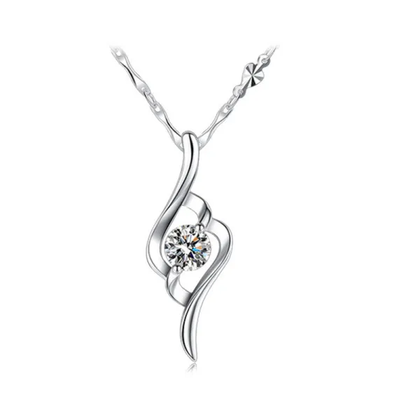 Sterling Silver Zircon White Diamond Water Drop Clavicle Pendant Chain Jewelry Necklace