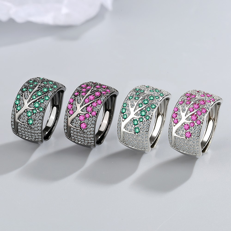 Fashion Jewelry Plum Branch Full Diamond Opening Ring Adjustable