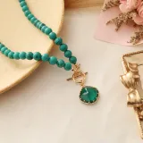 Green Cinnabar Natural Stone Multilayer Necklace and Bracelet for Women