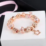 Women's Rose Gold Flower Star Beaded Bracelet Chain Charm Jewelry