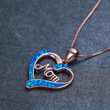 Heart Necklace Mom Letter Blue Gems Jewelry Birthday Mother's Day Gift for Women