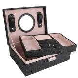 Two Layer PU Leather Jewelry Box with Lock For Girls and Women