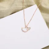 Full Drill Apricot Leaf Diamond Pendant Chain Jewelry Necklace
