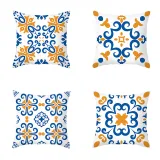 4PCS Chinese Style Geometry Decorative Throw Pillow Case Cushion Covers For Sofa Couch Bed Chair