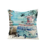 4PCS Home Cotton Decorative Hello Summer Throw Pillow Case Cushion Covers For Sofa Couch Bed Chair