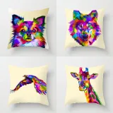 4PCS Home Cotton Decorative Colorful Animals Throw Pillow Case Cushion Covers For Sofa Couch Bed Chair