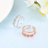 Rings Open Crystal Diamante Rose Flower Double Layer Adjustable Jewelry Gift for Women Girls