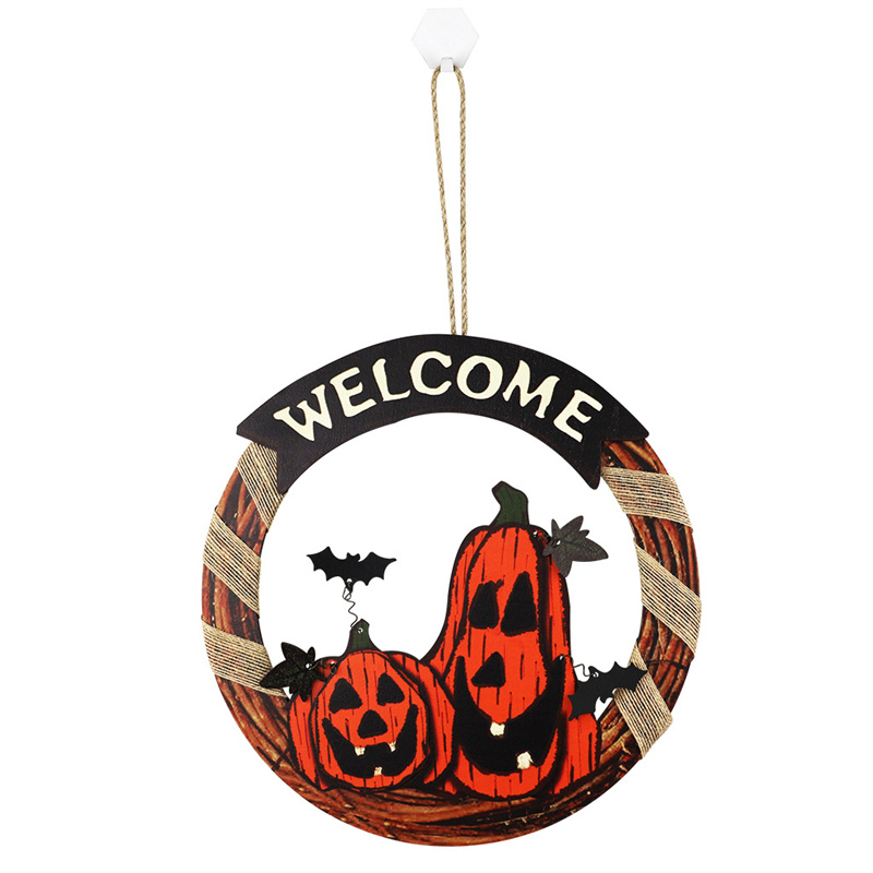 Ghost Festival Welcome Card Garland Door Hanging Wooden Round Pumpkin Dress Up Supplies
