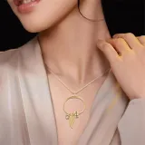 DIY Leaf Round Ring Necklace Bracelet Name Engraved Custom with Birth Stone