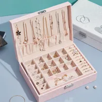 Two Layer Printing PU Leather Jewelry Box with Lock For Girls and Women