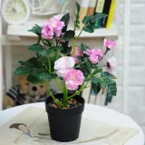 Artificial Plant Potted Rosa Multiflora Flower Green Plant Bonsai Decoration