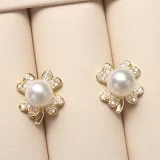 Diamante Jewelry Clover-Shaped Pearl Necklace and Earring Set For Women Girls With Box