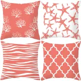 4PCS Red Coral Geometric Home Cotton Decorative Throw Pillow Case Cushion Covers