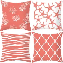 4PCS Red Coral Geometric Home Cotton Decorative Throw Pillow Case Cushion Covers