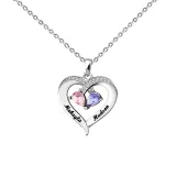 Hollow Out Diamond Heart Birthstones Necklace with Name Engraved Custom Gift For Mom Friends
