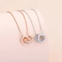 Zircon Diamond Double Ring Pendant Chain Jewelry Necklace