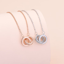 Zircon Diamond Double Ring Pendant Chain Jewelry Necklace