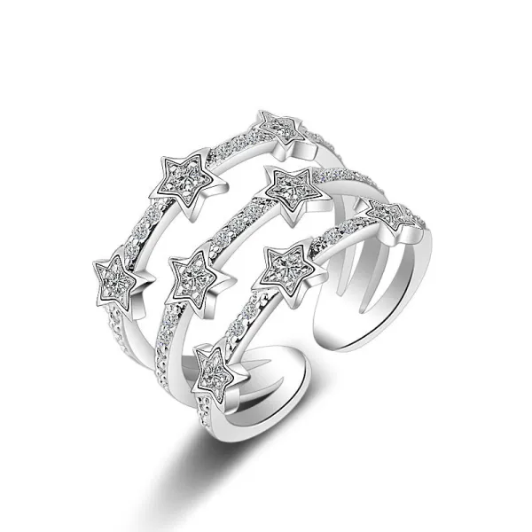 Three Rows Star Diamond Opening Adjustable Ring Gifts
