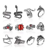 12PCS Snake Frog Animals Vintage Knuckle Stackable Finger Rings Set