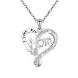 Love Heart Mom Necklace 925 Sterling Silver Necklaces Birthday Mother's Day Jewelry Gift for Women